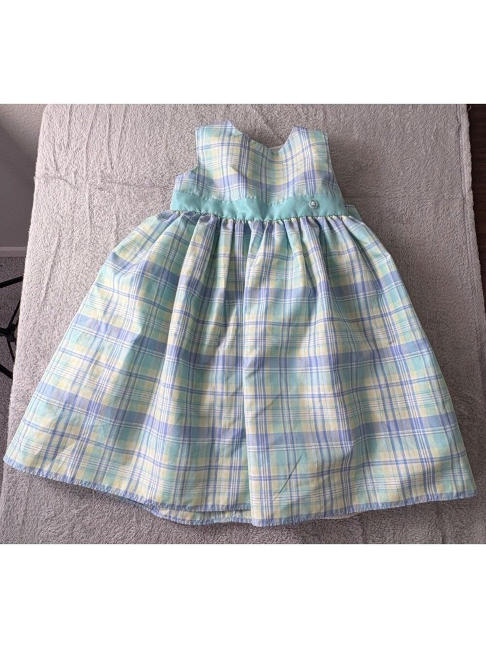 Sophia Rose Dress 4T Plaid Ribbon Tie only the dress no bloomers Blue Yellow